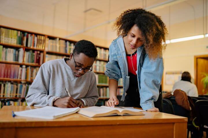 Students inside the library